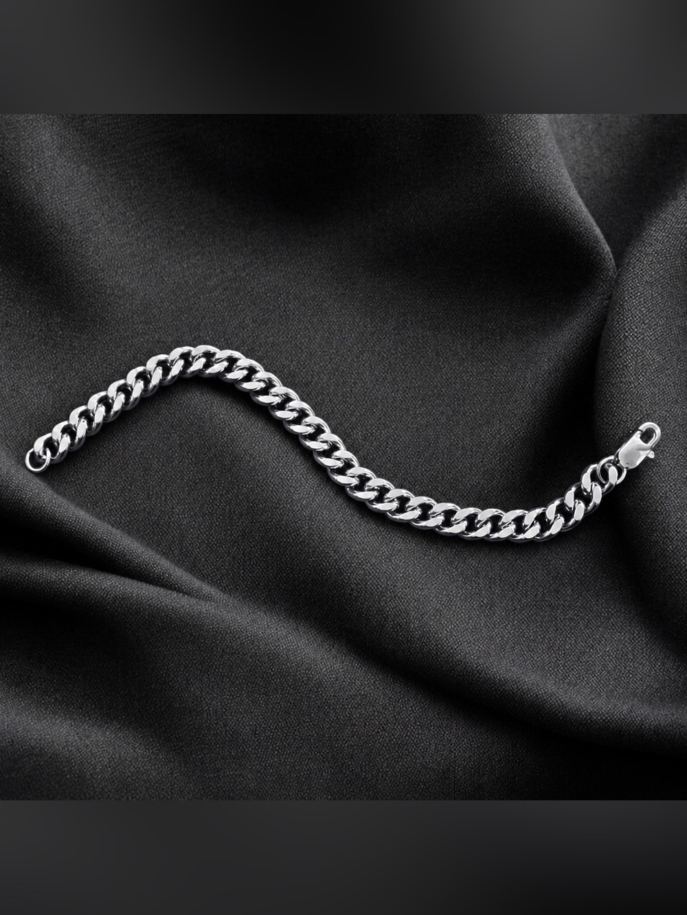 Cuban Link Stainless Steel 7.5 inch long and 10mm width men’s bracelet - Silver - Picture 3 of 4
